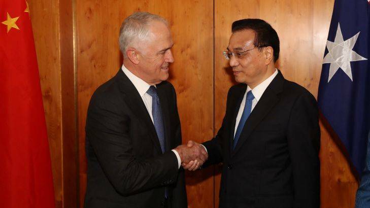 Prime Minister of Australia Malcolm Turnbull welcomed Premier of the State Council of the People's Republic of China Li Keqiang to Parliament House in Canberra on Thursday. Photo: Andrew Meares

