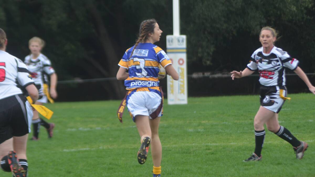 CATCH ME IF YOU CAN: Muswellbrook Ramettes’ Hannah Gleeson strides into the clear against the Merriwa Magpies at Olympic Park on Sunday.
