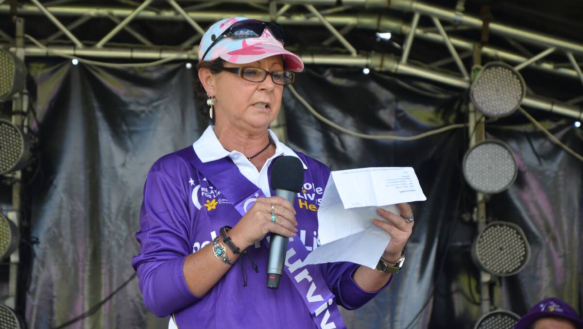 MOVING MOMENT: The Face of the 2016 Muswellbrook Relay for Life, Annie Hughes, shares her story at the opening ceremony at Weeraman Oval on Saturday.