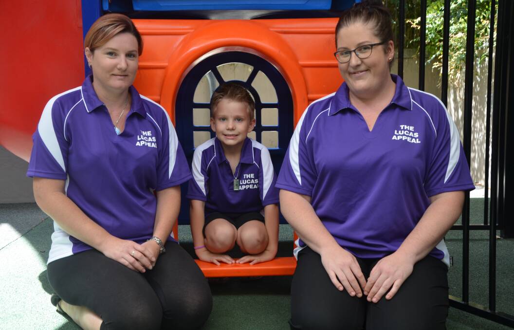 SUPPORTIVE: Muswellbrook RSL Club employees Kristy Parsons and Katie Lennox with five-year-old Lucas Dadd, who has chronic ITP (idiopathic thrombocytopenic purpure).