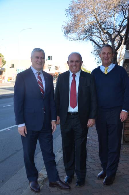 ON THE GROUND: Minister for Small Business Michael McCormack, Nationals Senator for NSW John Williams and Upper Hunter MP Michael Johnsen in Muswellbrook on Wednesday.