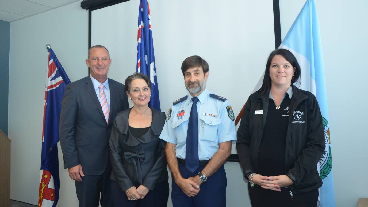 IMPORTANT INITIATIVE: Upper Hunter MP Michael Johnsen, Minister for the Prevention of Domestic Violence and Sexual Assault Pru Goward, Hunter Valley Local Area Command Inspector Guy Guiana and Stacey Gately from the Women’s Domestic Violence Court Advocacy Service at the launch of Safer Pathway at Muswellbrook on Thursday.