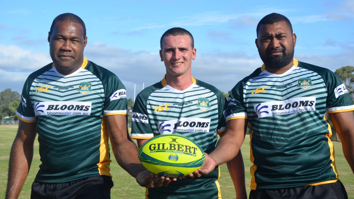 SEVENS HEAVEN: Muswellbrook Heelers trio Bruce Rauqe, Cameron Young and Joe Besetimoala are gearing up for their upcoming campaign.