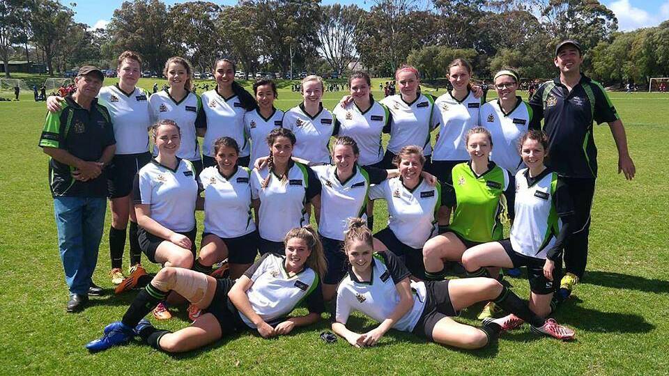 BRONZE MEDALLISTS: Muswellbrook’s Clare Akauma, fourth from the left back row, and her fellow University of New England team mates at the 2016 Australian University Games.