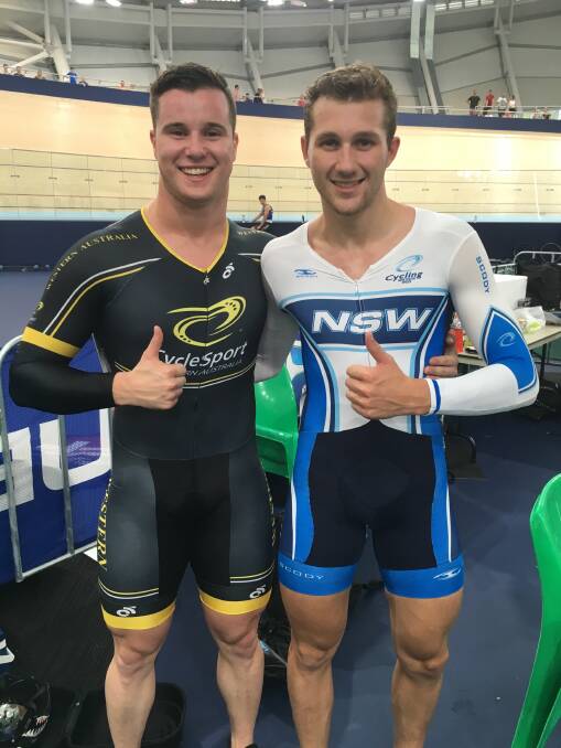 TALENTED: Muswellbrook Cycle Club juniors Ben Young and Charles Hofman at the recent National Track Championship at Brisbane.