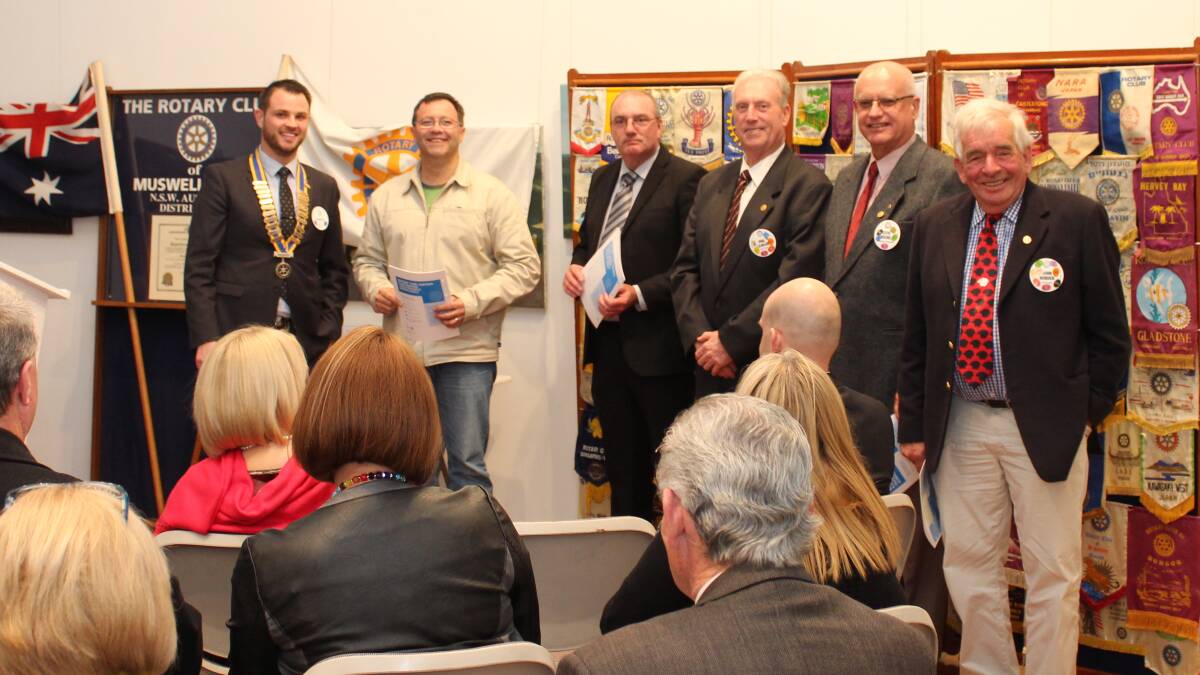 BIG NIGHT: Grant Jupe, Matthew Jeans, Rod Gallagher, Phil Lawler, Steve Reichel and John Hobden at the recent Muswellbrook Rotary Club changeover at the Muswellbrook Regional Art Gallery.