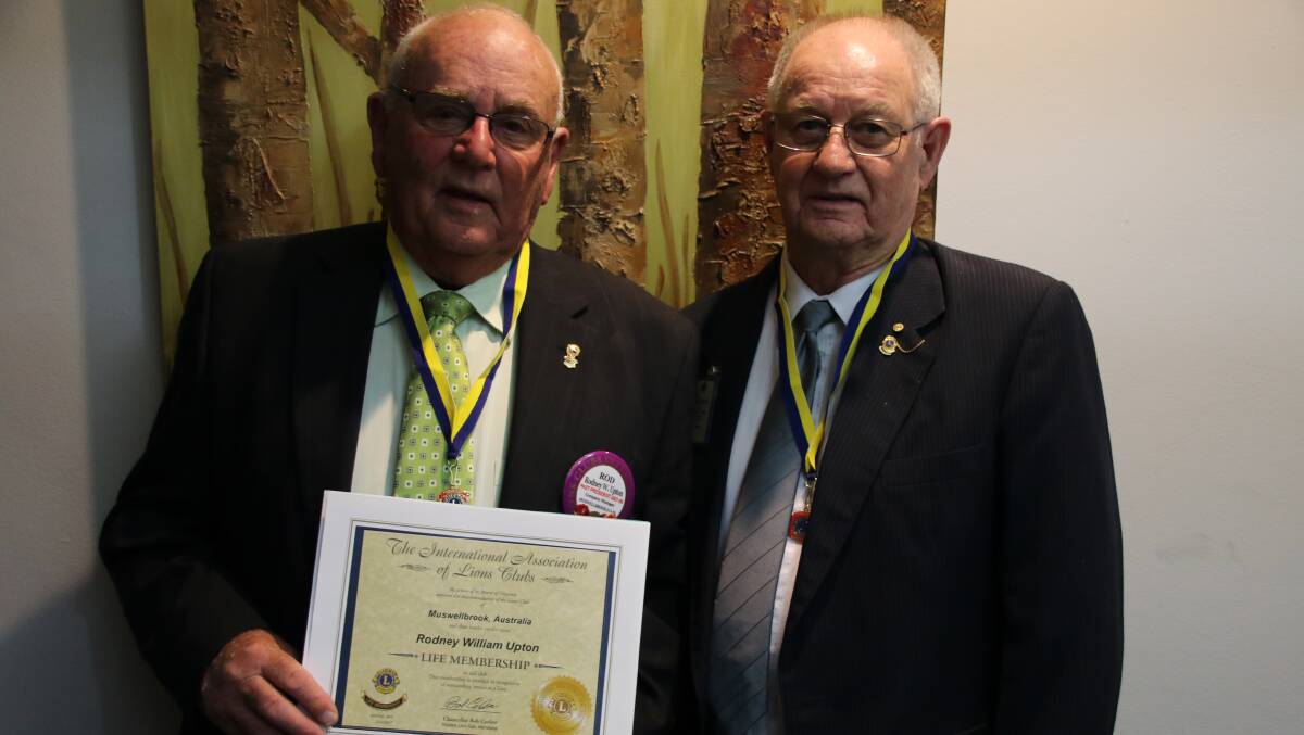 Lions Rod Upton and Ian Seymour OAM after their recognition by Lions for their years of service.