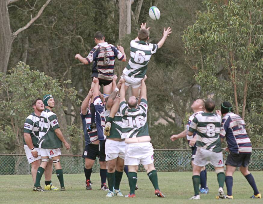 THE AIR UP THERE: Muswellbrook Heelers' Jason Tyerman wins possession in the lineout. Pic: STAN YATES