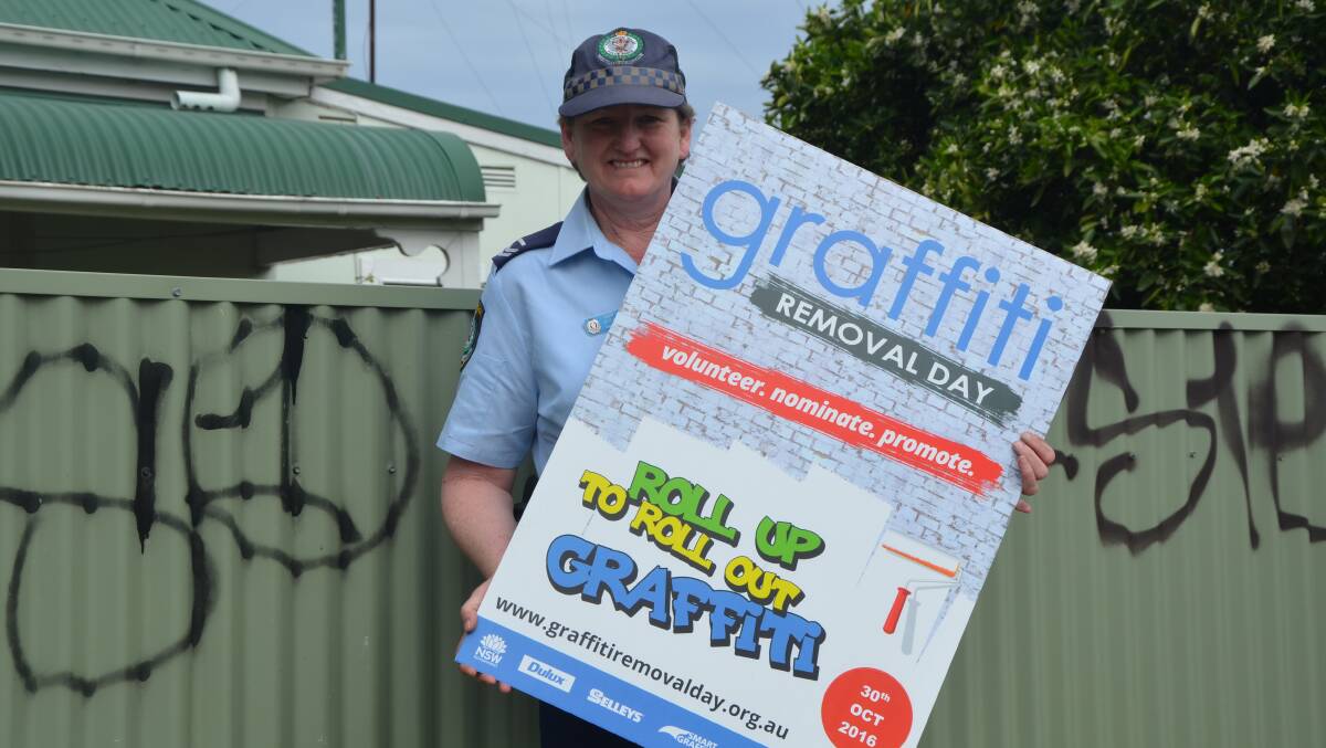 CLEANING UP THE TOWN: Hunter Valley Local Area Command Senior Constable Sheree Gray is drumming up support for Graffiti Removal Day in October.
