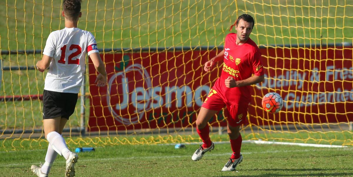 NO VACANCY: Scott Miller says he has no room in his squad for leading NPL players such as James Virgili, pictured scoring for Broadmeadow Magic.    