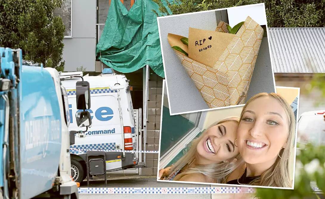 The scene of Mackenzie Anderson's alleged murder at Mayfield in 2022, and inset, flowers left as a tribute and friends Ms Anderson and Jade Roden in happier times. Main picture by Peter Lorimer
