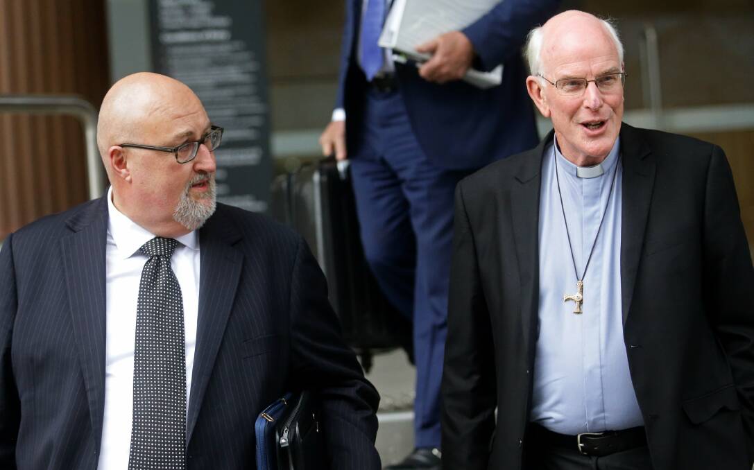 Appointments: Maitland-Newcastle Catholic Bishop Bill Wright and Zimmerman Services manager Sean Tynan leave the Royal Commission into Institutional Responses to Child Sexual Abuse hearing in Newcastle in August.