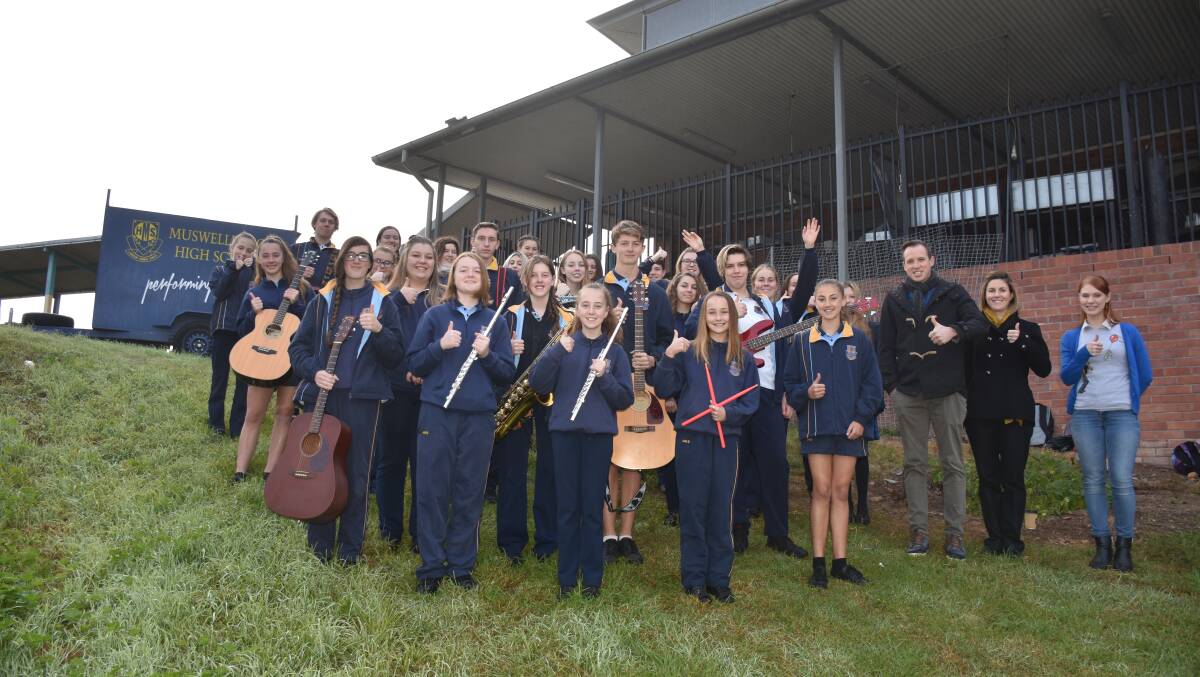 ON TOUR: Some of the Muswellbrook High School students and teachers who will be visiting schools during the June Performing Arts Tour, with their new trailer.
