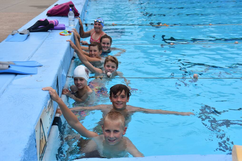 JUST KEEP SWIMMING: Caitlin Jones, Keata-Jade Clare, Angus Williams, Max Patteson, George Patteson, Fletcher Williams, and Ethan Jones are regulars at Muswellbrook Aquatic Centre for club training.