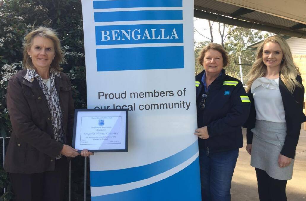 THANK YOU: Muswellbrook Public School principal Joan Stephens, Bengalla's Debbie Day, and teacher Katie Andrews.