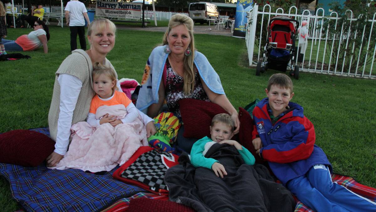 UNDER THE STARS: The Myer family from Wybong were looking forward to seeing the junior short film entries. Natalee, Nonny, 2, Belinda, Landon, 5, and Mason, 9, were rugged up ready to go.