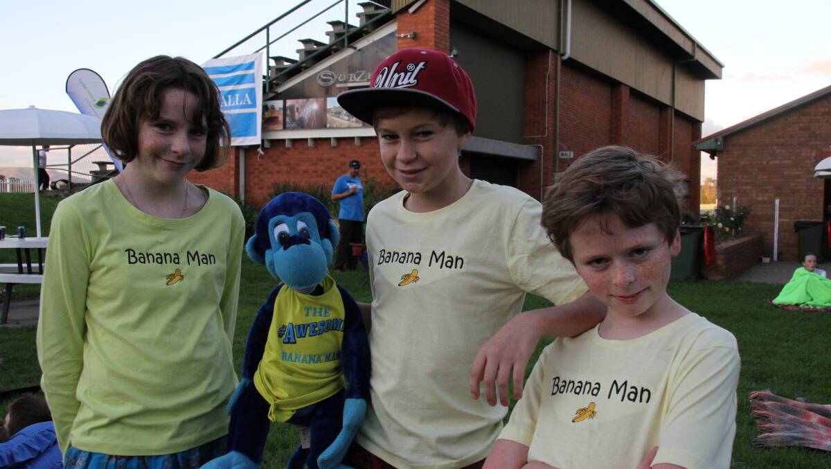 BANANA FANS: Young filmmakers Ruby Brown, 11, Robert Hopkins, 12, and Joel Brown, 9, were out to see their entry into the short film competition, Banana Man, on the big screen.