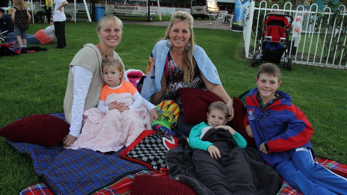 UNDER THE STARS: The Myer family from Wybong were looking forward to seeing the junior short film entries. Natalee, Nonny, 2, Belinda, Landon, 5, and Mason, 9, were rugged up ready to go.
