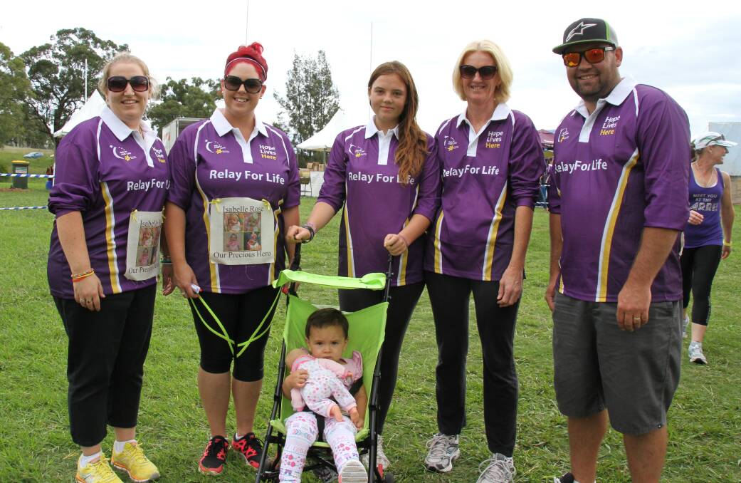 IMPORTANT CAUSE: The team from Muswellbrook Child Care Centre  included Amy Farrell, Karlie Norman, Kimberley Saville, Ivy Saville (18 months), Michelle Saville and Scott Norman.