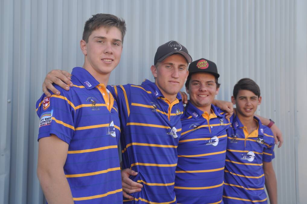 GREAT ACHIEVEMENT: Selected in the Greater Northern Rugby League Academy Squad are from left to right Brandon Thompson, Brock Matthews, Brad Collett and Bailey Taylor.   Absent from the photo is Jake Parker.