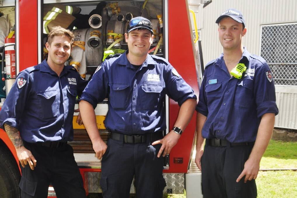 Muswellbrook firefighters Luke Simpson, Cody Herbert and Chris Forbes.