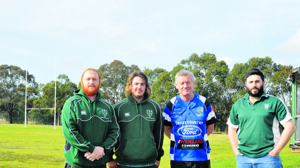 BIG OCCASION: Muswellbrook Rugby Club president Tim Pike (second from right) with Heelers, from left, Ben Hoffman, Brad Smith and Will Harvey, who are primed for tomorrow’s major semi-final at Highbrook Park.