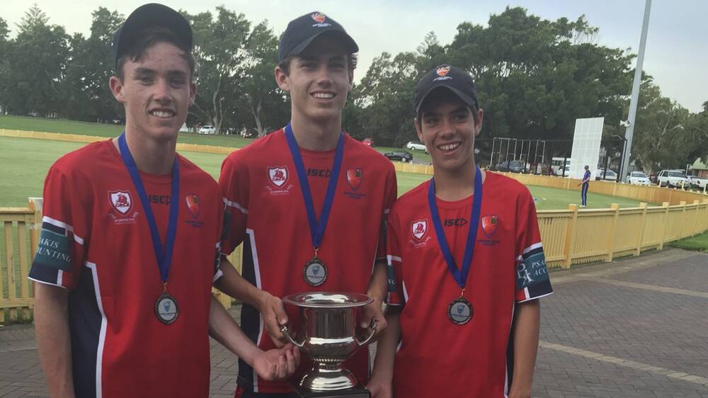 WINNERS ARE GRINNERS: Muswellbrook trio Jarrod Watts, Caleb McNeill and Jeremy Smith, who captured the Bradman Cup with the Central North representative cricket side.