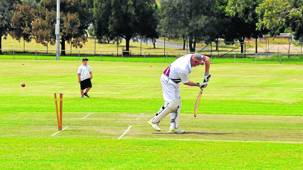 GONE: Denman’s John Apps is bowled by Souths’ Mal Dieckmann on Saturday.