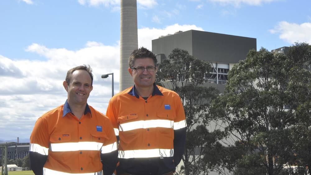 THE FUTURE LOOKS BRIGHT: AGL Group general manager, Merchant Energy, Anthony Fowler (left) and Scott Thomas, who’s been appointed AGL Macquarie general manager, at the Muswellbrook power station on Wednesday.