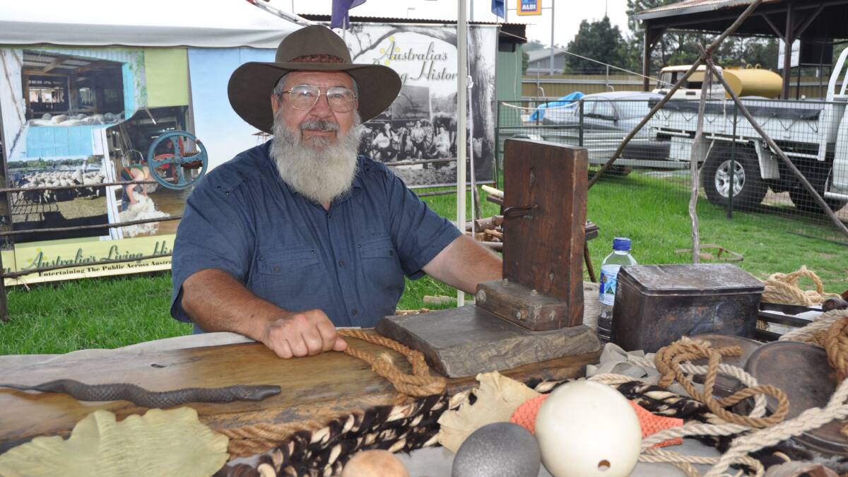 SHOW TIME: Australia’s Living History presenter John Jewell at the Upper Hunter Show at Muswellbrook Showground today.