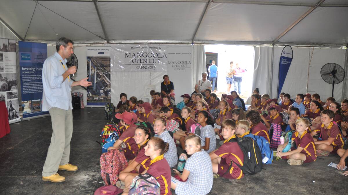 SHOW TIME: Macquarie Generation’s Rob Cooper explains to students the process of converting coal into electricity at the Bursting With Energy Expo.