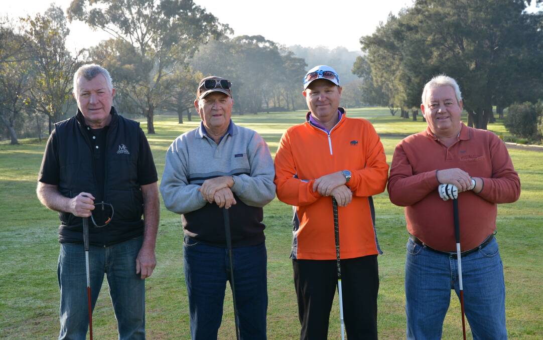 EAGER: Barry Bridge, Les Brown, Jason Taylor and Barry Miller practicing at the Muswellbrook Golf Club yesterday.