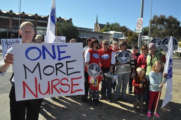 SICK SYSTEM: NSW Nurses Association organiser Michael Whaites joins Muswellbrook nurses at the launch of a community campaign on Wednesday.