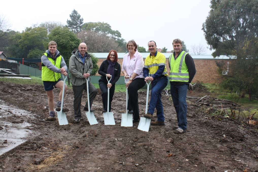 JULY: DIG IN:Builder Dan Towler, architect Michael Bell, Muswellbrook Preschool Kindergarten president Sarah Bell and director Kelly Constable, BHP Billiton NSW Energy Coal asset president Peter Sharpe, and builder Jeff Towler getting ready to steam ahead with construction of new facilities at Muswellbrook Preschool Kindergarten.