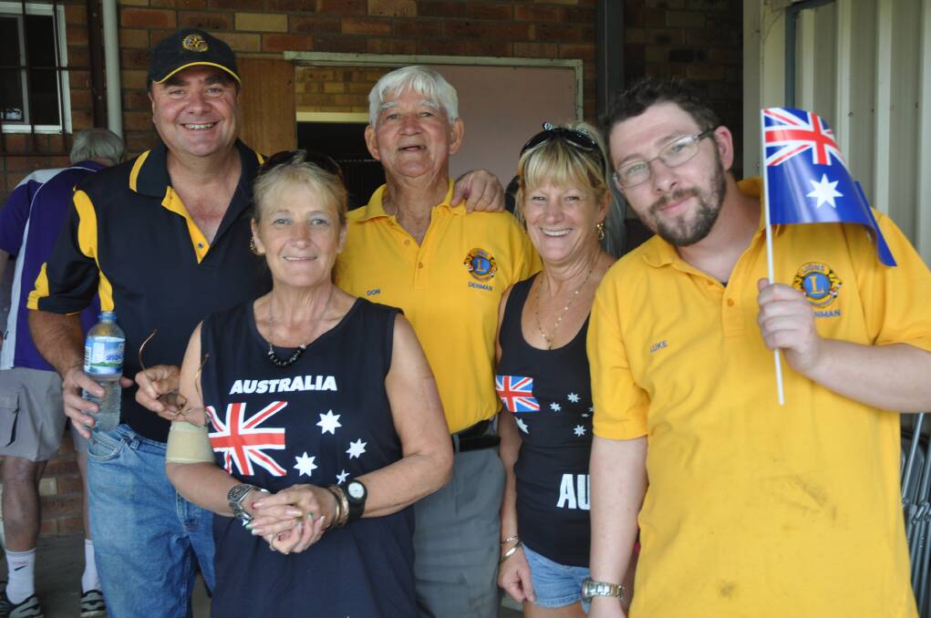 UNITED FRONT: (l-r) Rotary’s Rod Hirst with Lyn Jones, Don Sparke, Margelle Watts, and Luke Jones from Denman Lions.