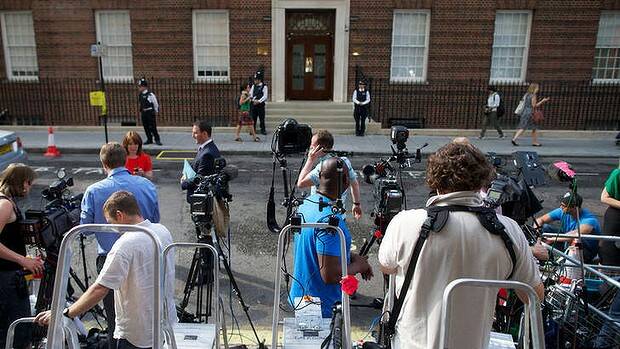 Hundreds of media crews from around the word wait outside the Lindo Wing of Saint Mary's Hospital in Paddington. Photo: AFP