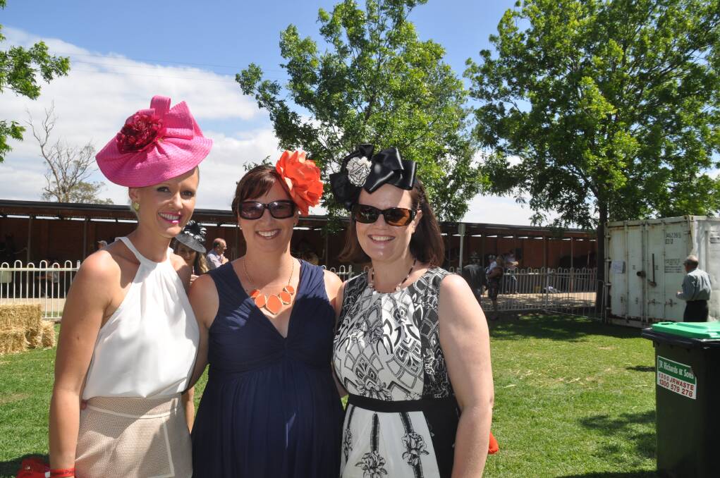 RACING INTO FUN: Jody Shearman (Scone), Katrina Cavanagh (Scone) and Natalie Kelly (Muswellbrook) were trackside for the 2013 Muswellbrook Cup.