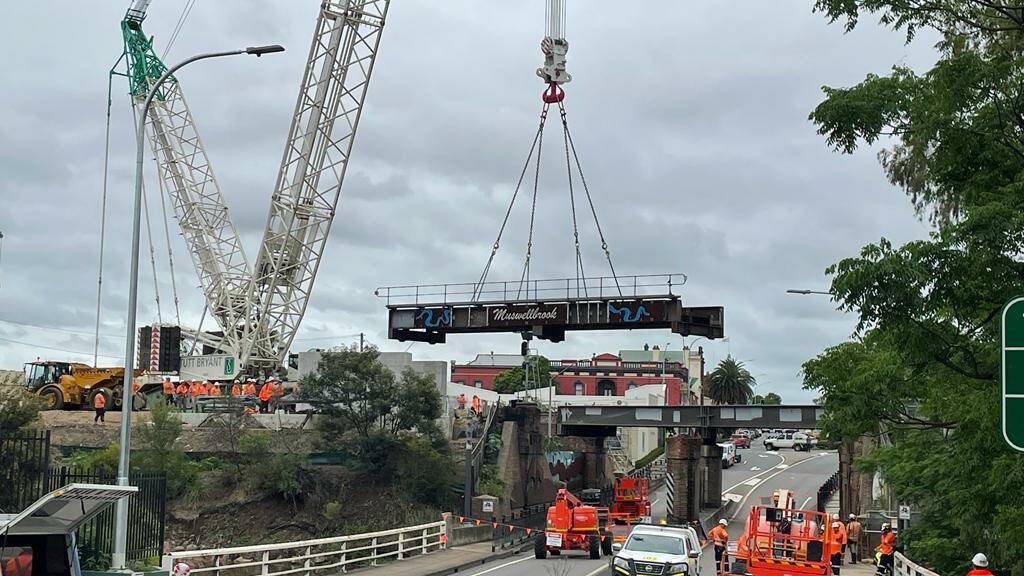 REMOVED: The existing Bridge Street rail bridge in Muswellbrook has been removed by the ARTC as part of major works on Monday, November 22 2021. Picture: Mathew Perry