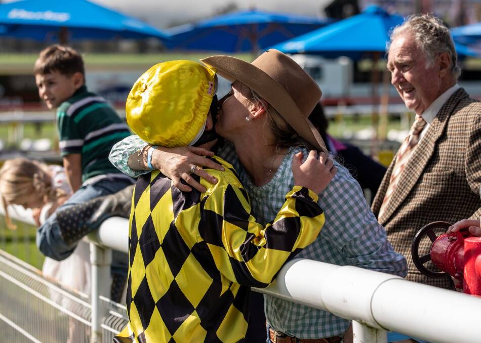 WINNER: Scone Pony Race winner Nikko Anderson hugs his mother Skye after winning the inaugural Scone Pony Race on Saturday, May 14. Picture: Supplied
