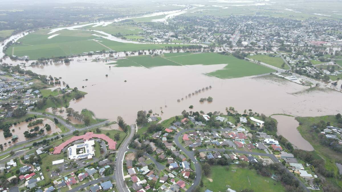DELUGE: An aerial view of flood waters in Singleton on Sunday, November 28. Picture: Rapid Relief Team