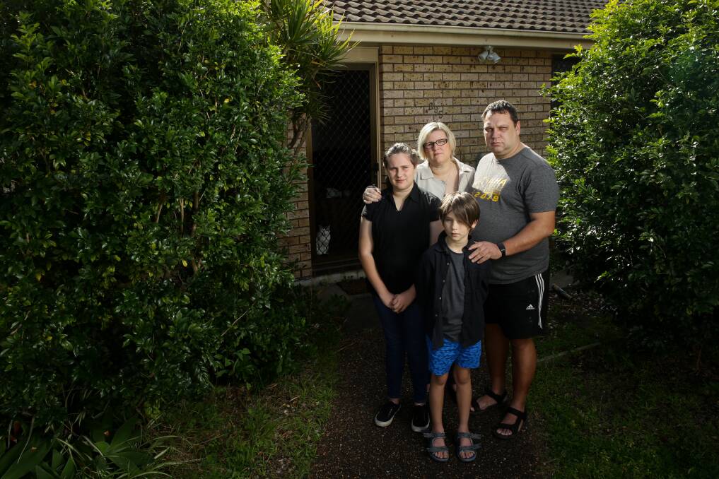 Unfair: Shannon Bailey with wife Cassie, daughter Ash and son Connor. Shannon's vaccine bookings were cancelled. Picture: Jonathan Carroll 