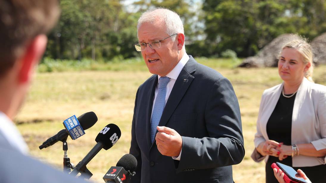 IT'S A NO: Scott Morrison at Tomago on Thursday, March 4, last year, confirming he was killing off the PEP-11 project, a decision that is now part of the surprising controversy that has led to members of his own party calling on him to leave parliament. Picture: Max Mason-Hubers