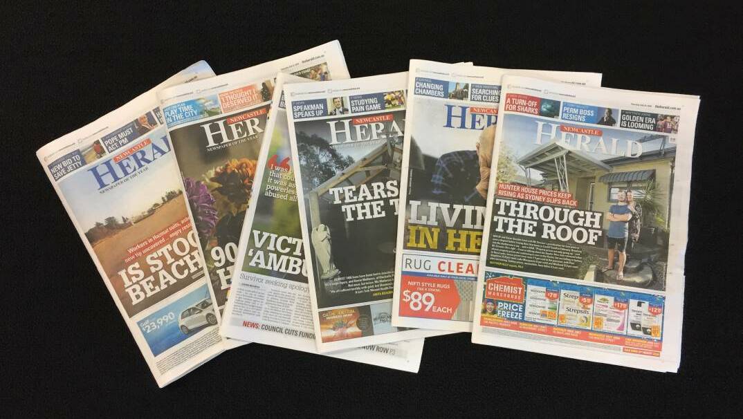 PROGRESSION: From the old broadsheet, to the present tabloids, to the challenges of the future. The Herald is the Hunter's leading media outlet.