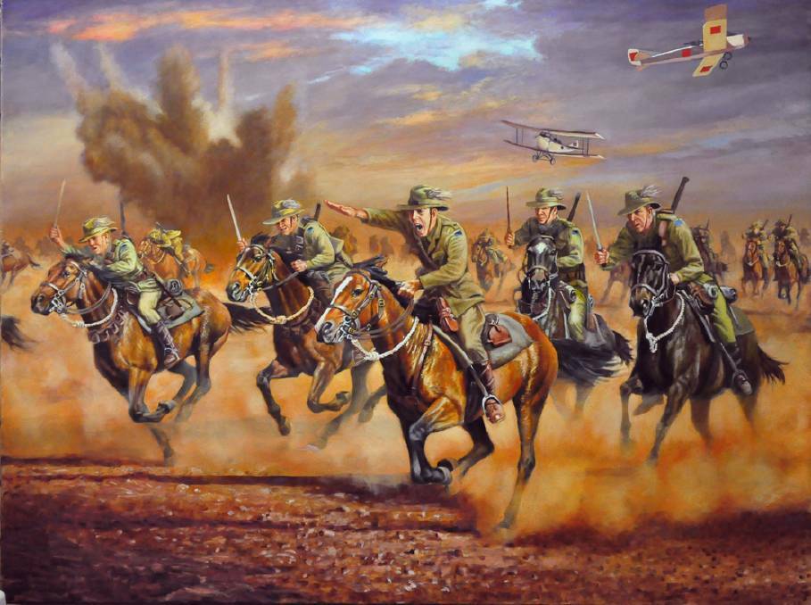 THE CHARGE: Ron Marshall's work, on display at Morpeth Gallery, commemorates 100 years since the last great horse charge in history. Picture: Ron Marshall