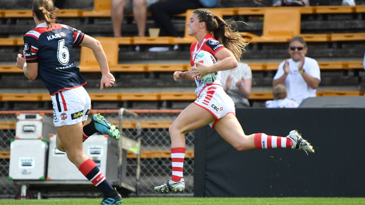 In the clear: Jessica Sergis crossed for a double on Sunday afternoon. Picture: NRL Imagery/Grant Trouville.