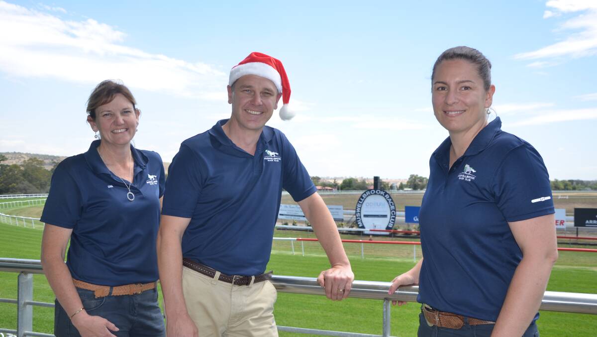 GREAT YEAR: Muswellbrook Race Club general manager Duane Dowell with Debbie Mitchell (left) and Kristie Corbett at the Skellatar Park racecourse.