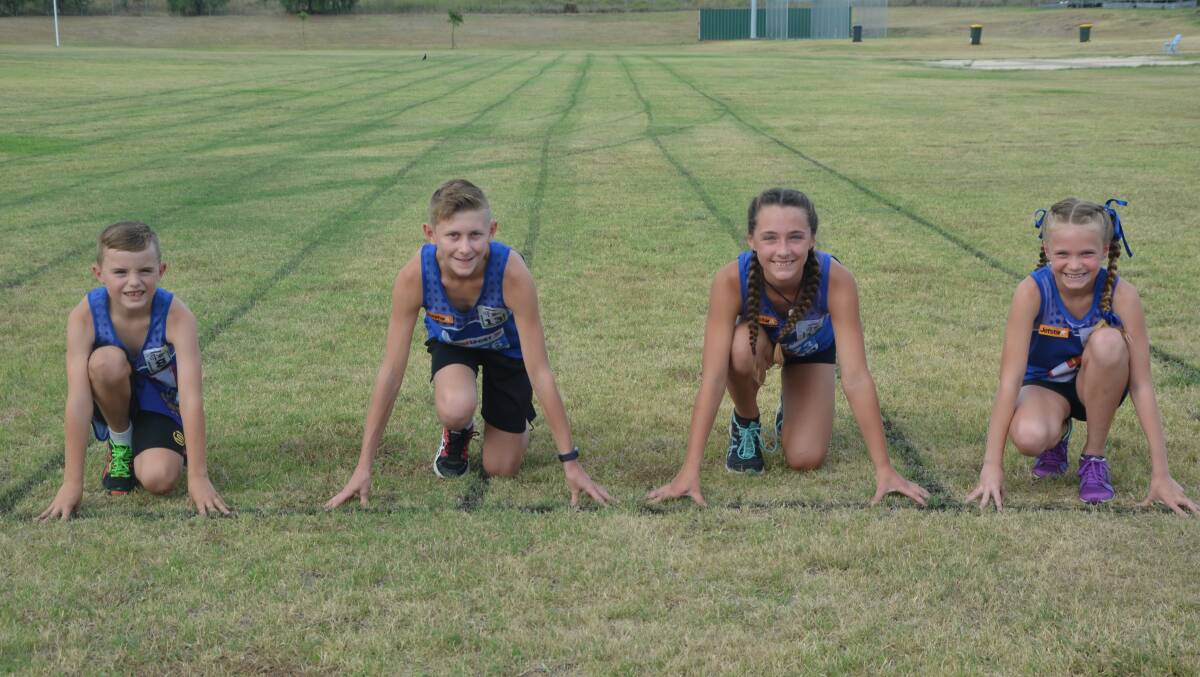 ON YOUR MARKS: Muswellbrook Little Athletics Club members Flynn Snewin, Tyler Powell, Jessica Foreman and Mackenzie Day.