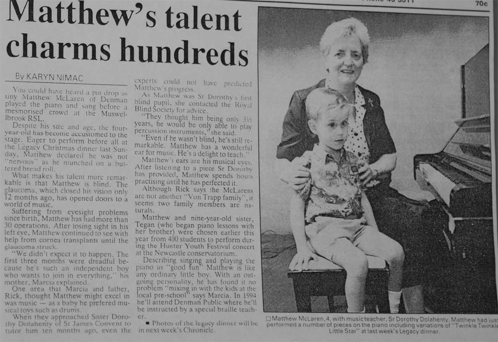 FLASHBACK: The front page article featuring a young Matt McLaren with Sister Dorothy in 1992.