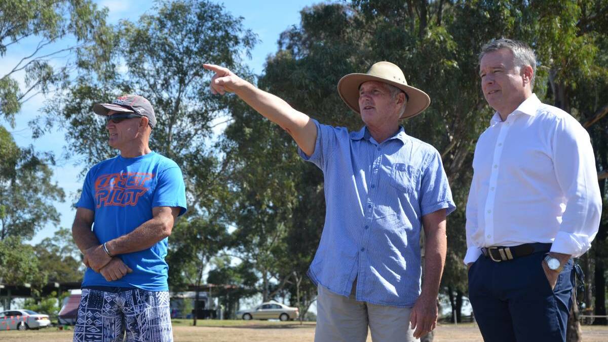 Lake Liddell Recreation Area Trust chairperson Stephen Thatcher (centre) with GJs by the Lake's Ged Elphinstone and Hunter MP Joel Fitzgibbon
