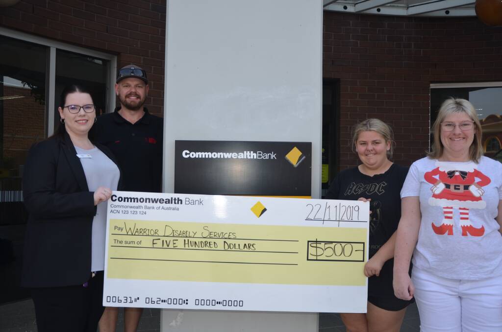 SUPPORTIVE: Commonwealth Bank Muswellbrook branch manager Samantha Jones with Warrior Disability Services Josh Moore, Clarissa Wilder and Breex Gibson.